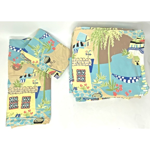 POTTERY BARN Full Sheet Set La Vie En Mer Coastal Beach 4 pc 100% Cotton Bedding - Picture 1 of 8